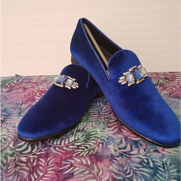 MEN'S AMALI FAUX VELVET SLIP ON LOAFER WITH JEWELED BIT AND MATCHING PIPING. 12D - Picture 1 of 8